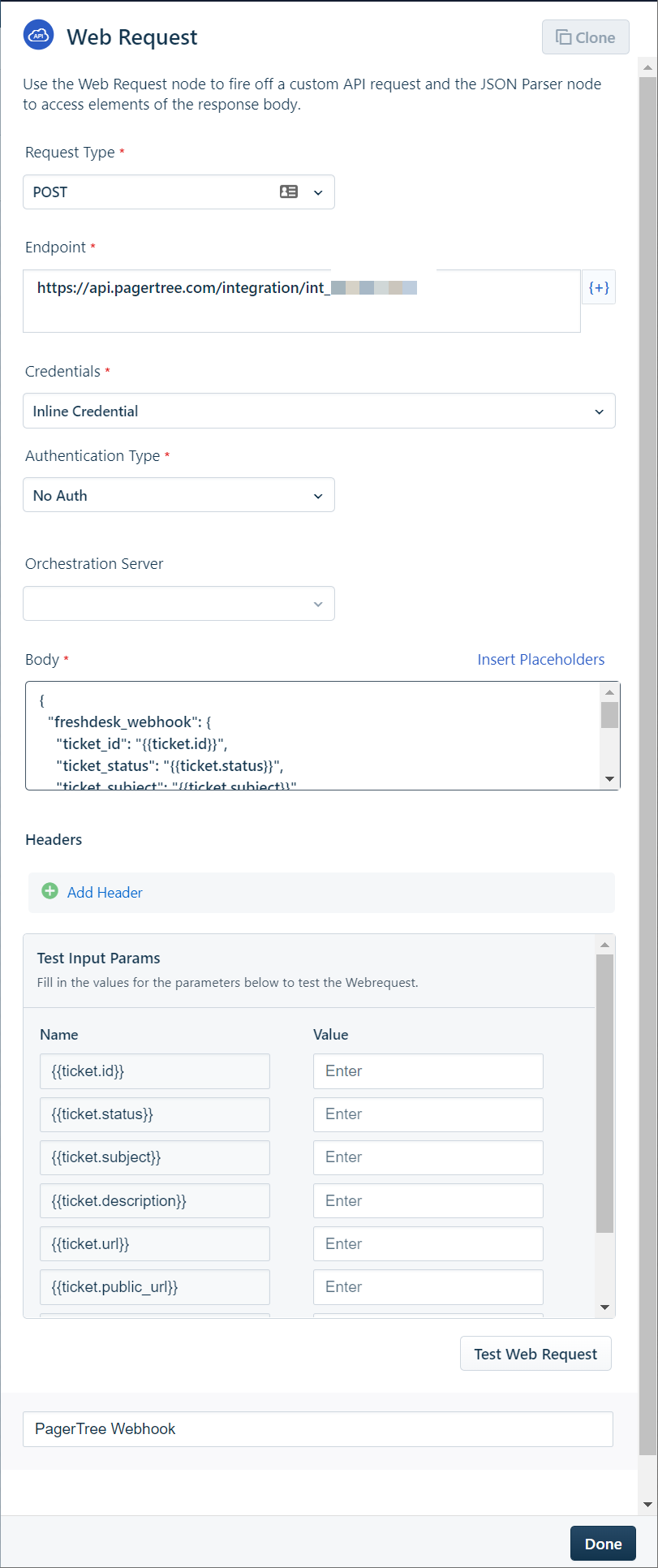 Freshservice PagerTree Web Request